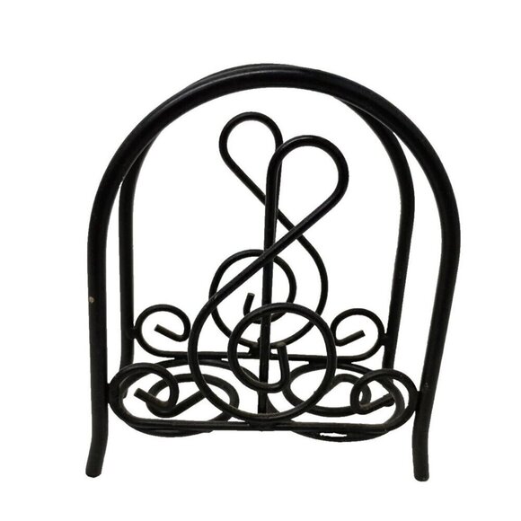 Vintage 1980s Black Iron Metal Treble Clef Napkin Holder Music Theme Arch Design - Picture 1 of 9